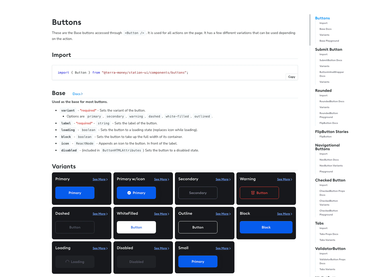 Station UI Storybook documentation